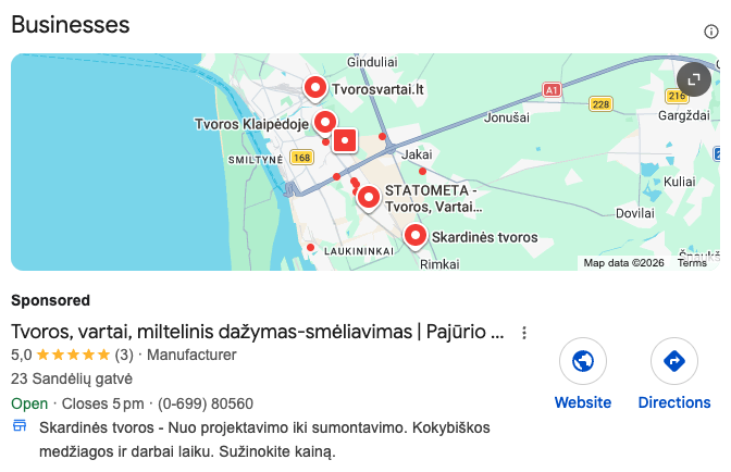 Tikra kliento reklama Google žemėlapiuose