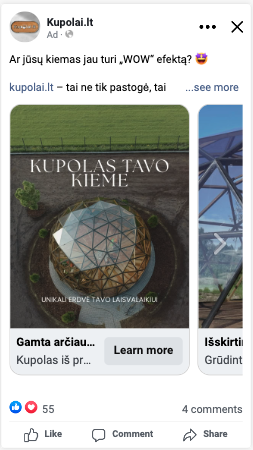 Tikra Kupolai.lt reklama Facebook sraute