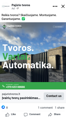 Tikra Pajūrio Tvoros reklama Facebook sraute